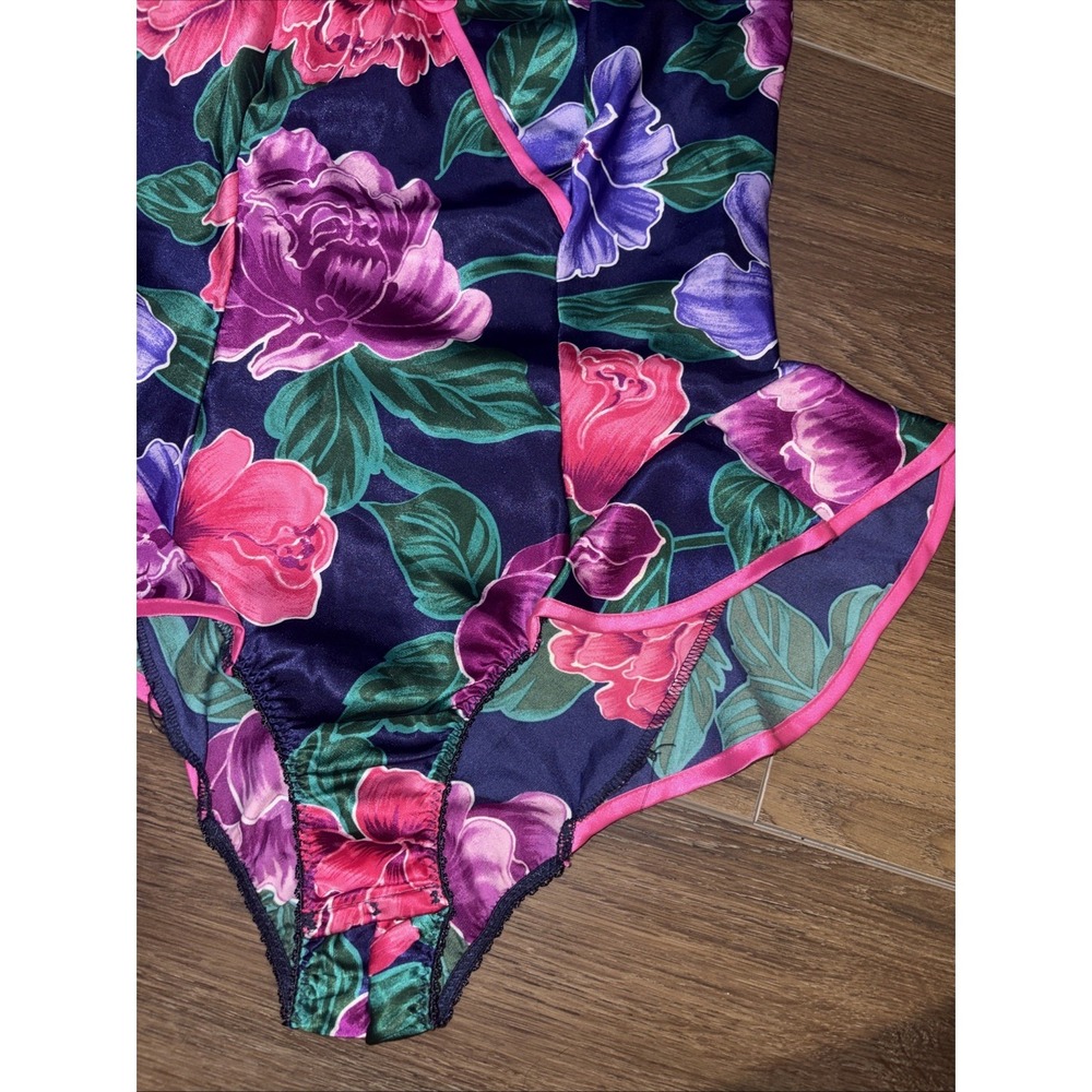 Christian Dior Vintage Floral Cami Teddy Bodysuit High Cut Small Ruffle - Picture 4 of 6